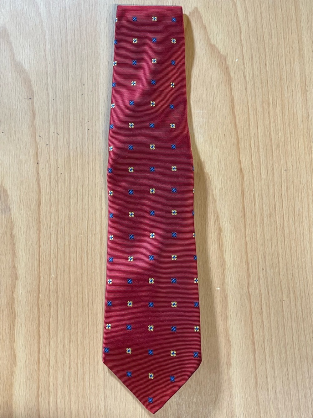 Brooks Brothers Red Silk Tie with Blue and Cream Micro-Dot Motif